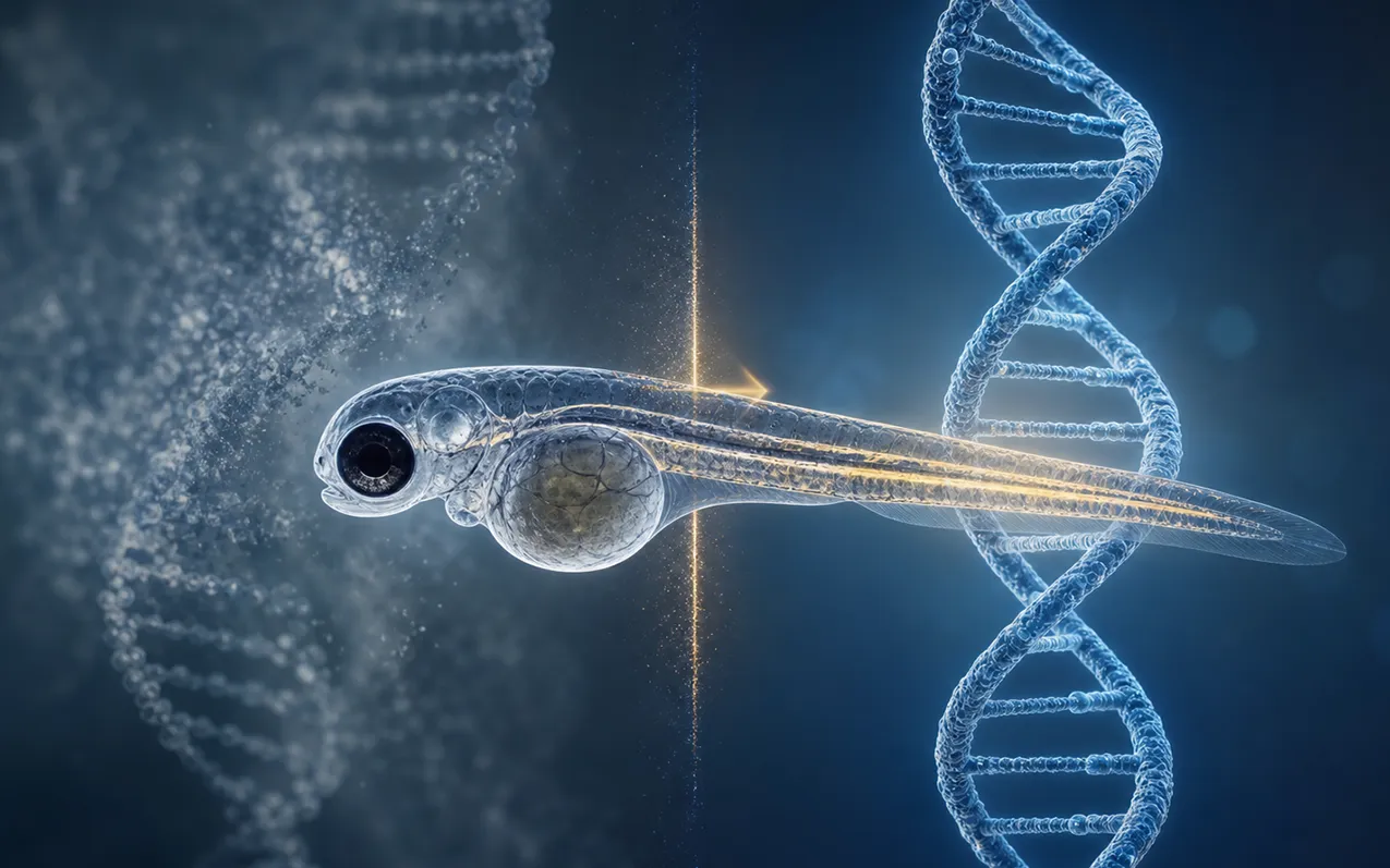 Zebrafish and DNA representing functional validation of a disease gene